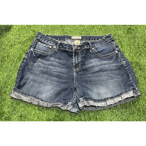 Earl Jean Iron Cross Rhinestone Pocket Denim Shorts Y2K Cuffed Womens Size 12
